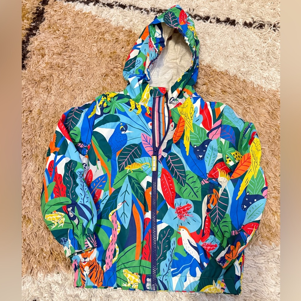 Mini Boden Multicolor Jungle Print Spring Rain Jacket Size 5-6